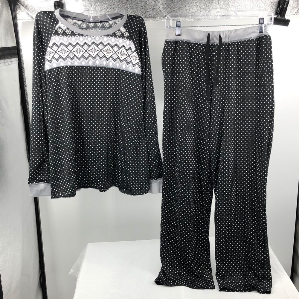 Cuddl Duds 2 pc black white snowflake pajama lounge set Extra Small